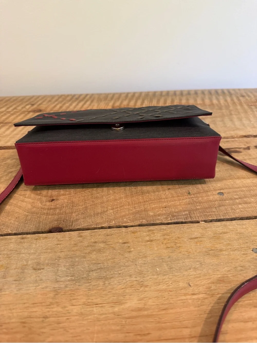 Burberry London Vintage Black Crossbody Bag with Red Accent Strap